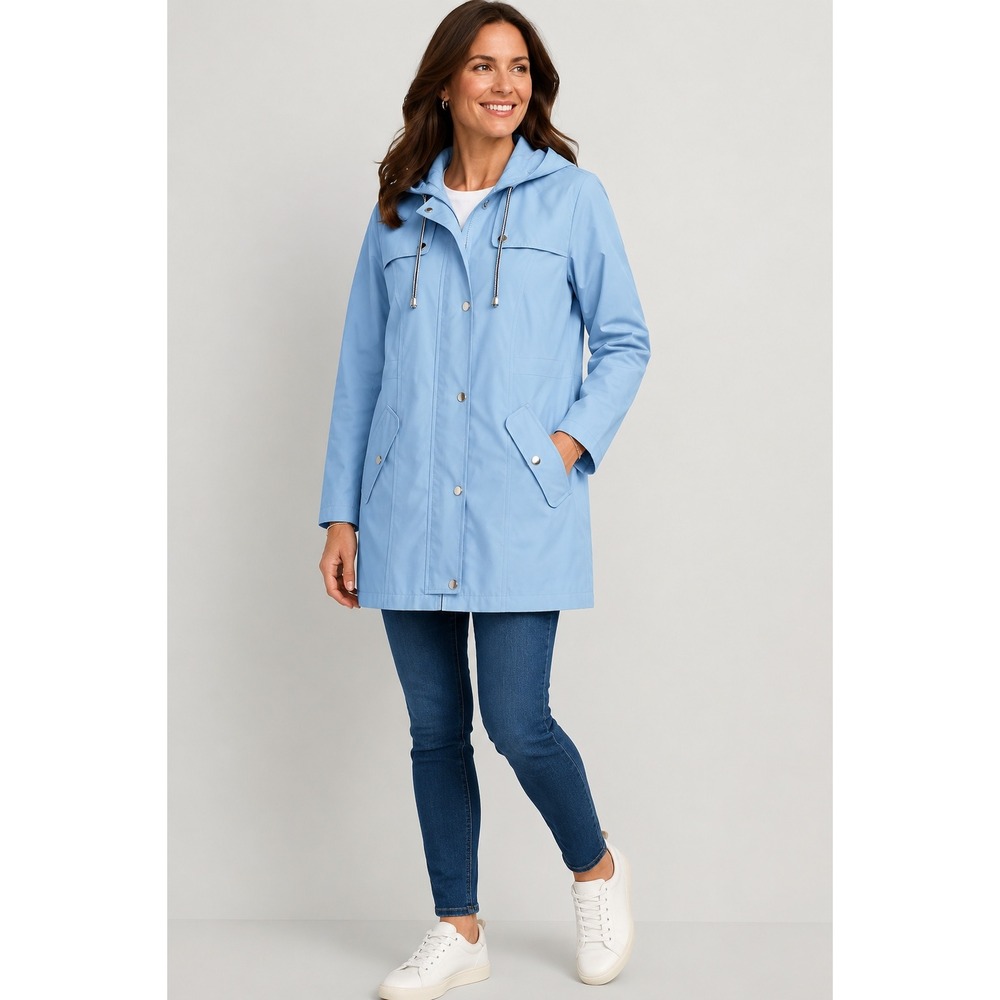 Rain Jacket Light Blue Hooded Striped Lining Windbreaker Womens Medium